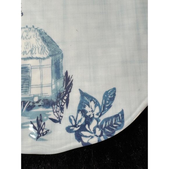 Tommy Bahama Tropical Melamine Dinner Plates Set Of4 Blue & White Palm Parrot - Picture 3 of 7